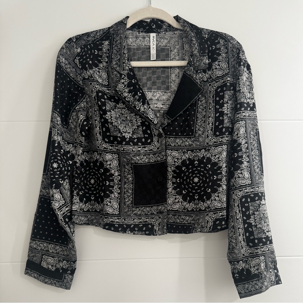 RVCA Black & White Bandana Patch Button-Up Shirt